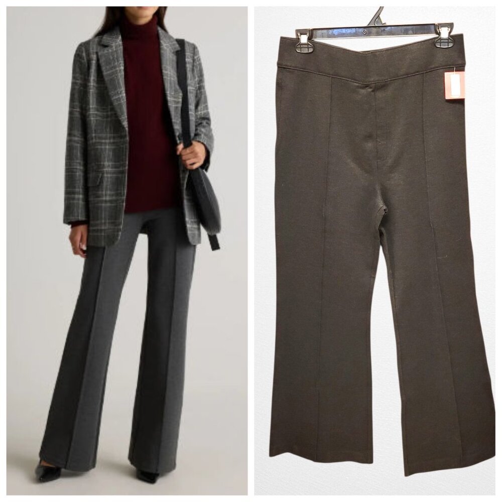 NWT Spanx Perfect Pant Charcoal Gray Women's 1X Knit Ponte Hi-Rise Flare 20252R